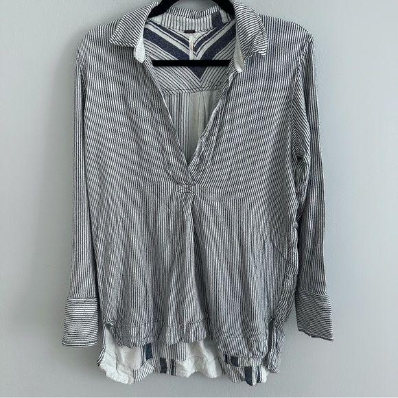 Free People Tops - On the Road Blue and White Tunic